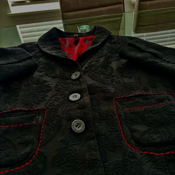 Desigual Womens Black Wool Blend Embroidered Jacket Blazer - Picture 6 of 16